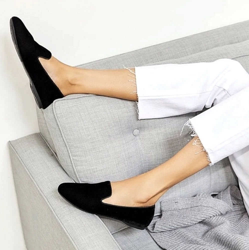BIRDIES The Starling Velvet Flats US 8.5 Black Faux-Fur Lined Slip-On Loafer - Picture 2 of 11